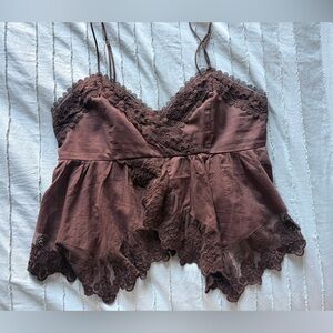 Abercrombie and Finch brown lace tank top